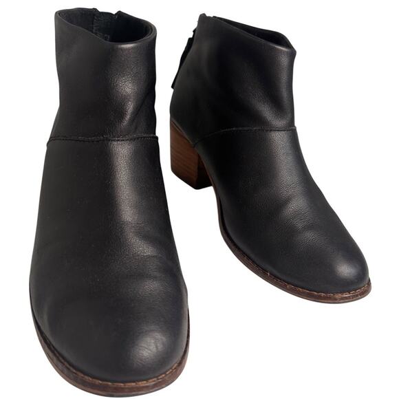 Toms Black Leather Leila Ankle Boots Booties Tassel Back Zip Western Women 6.5 - Picture 10 of 15